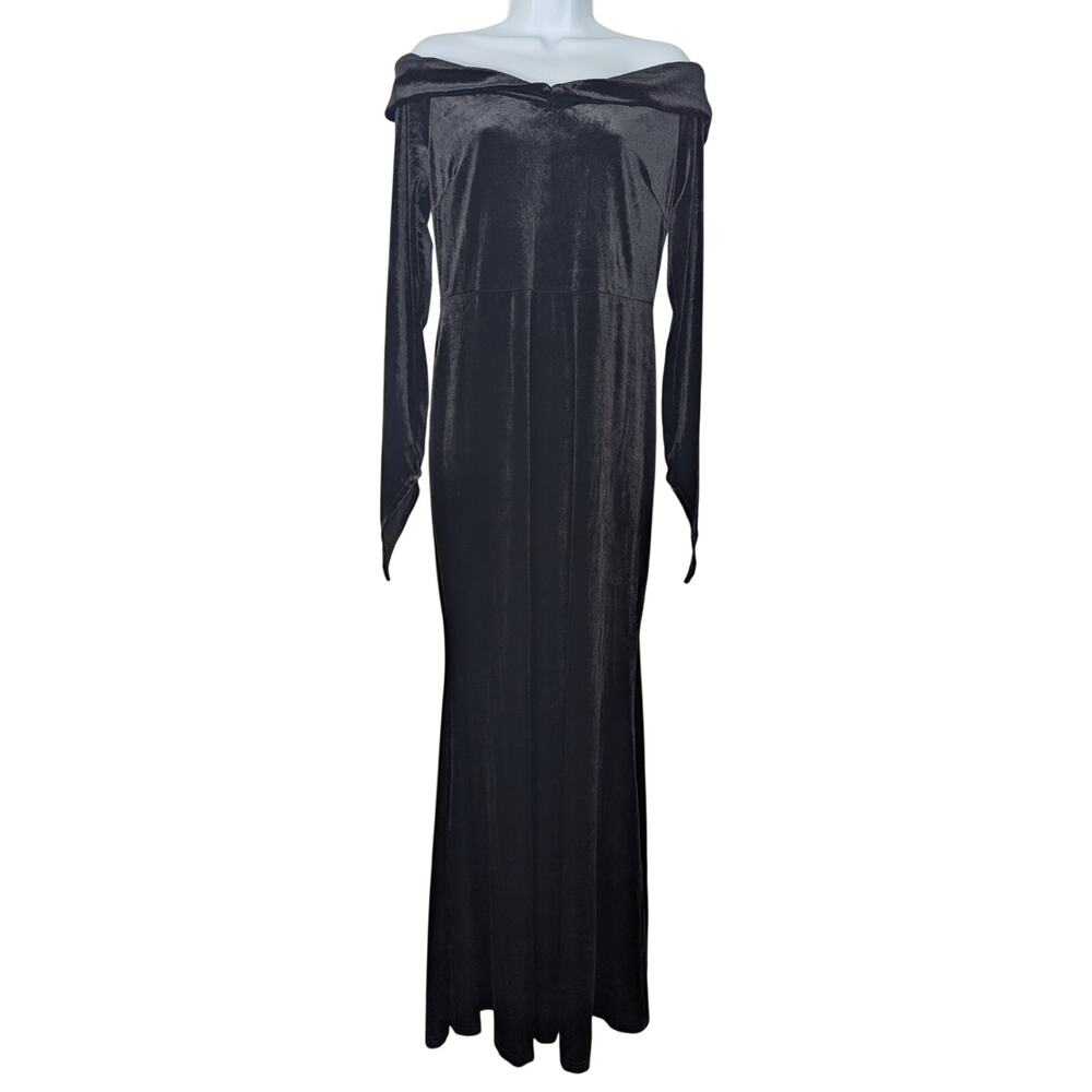 Goth Vampire Black Velvet Off the Shoulder Maxi Dress Cosplay Morticia Addams